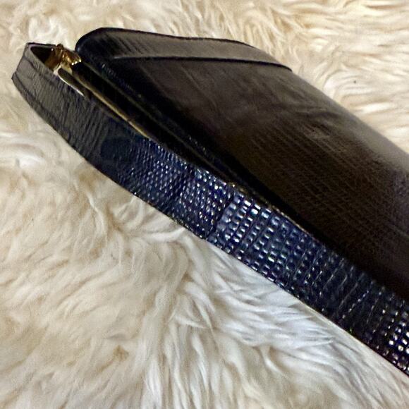 Vintage 50s 60s Black Lizard Top-handle Structured Purse Luxury Handbag MCM Glam - Picture 15 of 16
